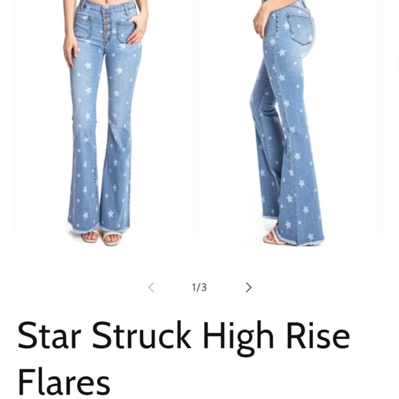 Angry Rabbit Star Struck High Rise Flare retro bell bottom style jeans size 25/1 - Picture 3 of 14